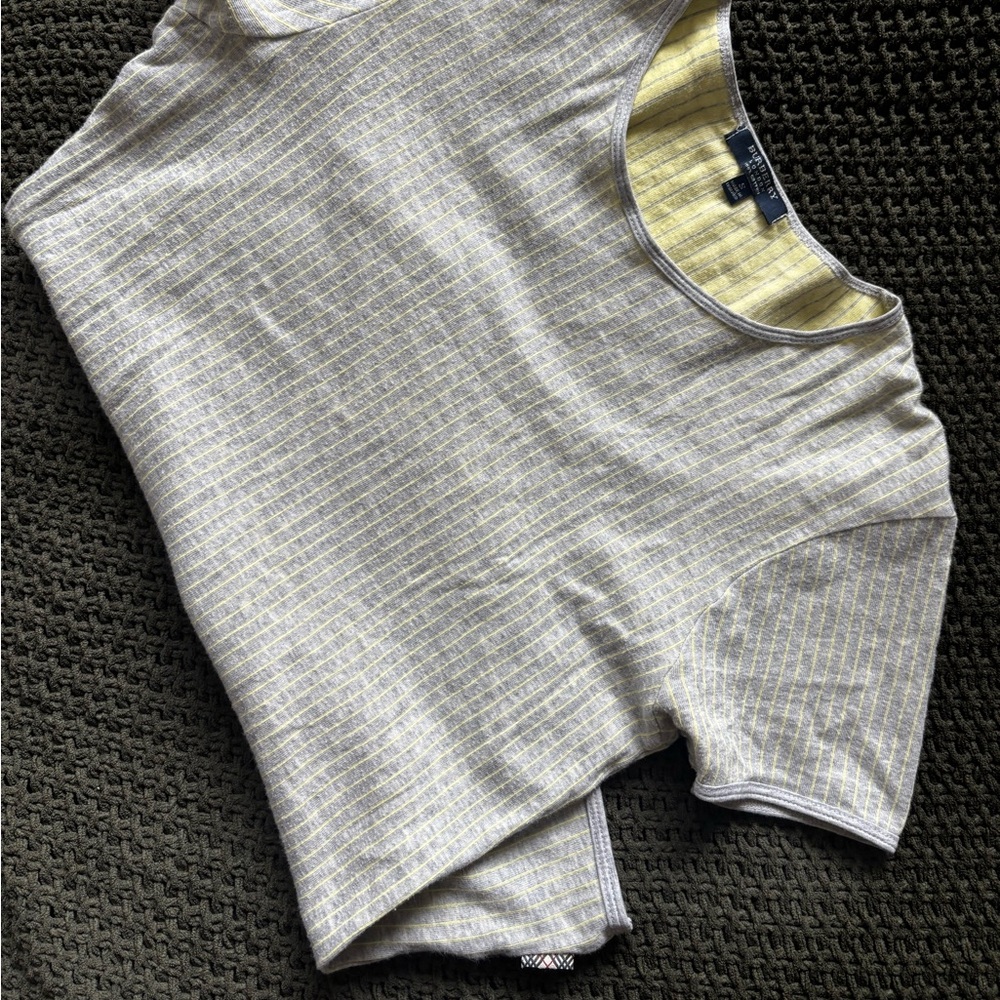 Vintage Burberry Gray and Yellow Striped Short Sleeve Top